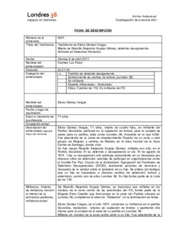 Ficha de descripción del testimonio de Elena Gómez