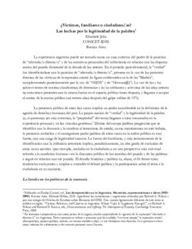 ¿Víctimas, familiares y ciudadanos/as? Las luchas por la legitimidad de la palabra