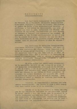 Manifiesto de Los familiares integrantes de la Agrupación de Víctimas de la Represión