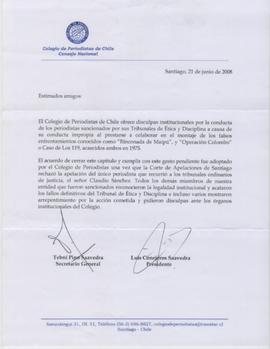 Carta del Colegio de Periodistas