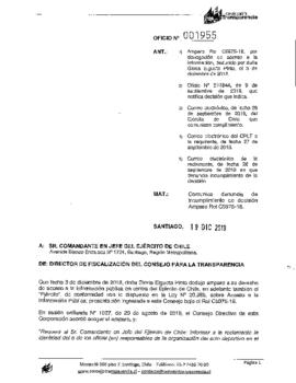 Notificación del Consejo para la Transparencia al Ejército por disconformidad de la solicitante a...