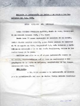 Carta de solicitud de información sobre el paradero de Carlos Salcedo