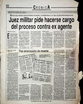 Juez militar pide hacerse cargo del proceso contra ex agente