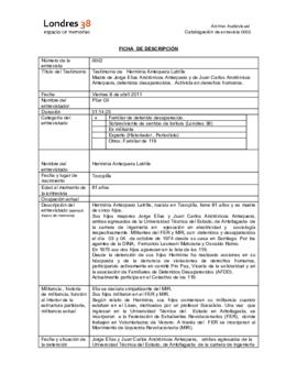 Ficha de descripción del testimonio de Herminia Antequera