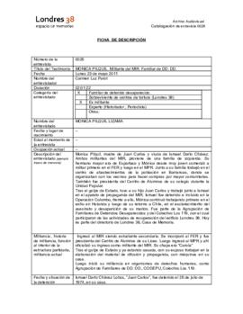 Ficha de descripción del testimonio de Mónica Pilquil