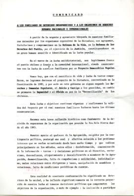 Comunicado a los familiares de detenidos desaparecidos y a los organismos de derechos humanos nac...