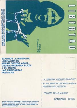 Postal "Libertad a las mujeres prisioneras políticas"