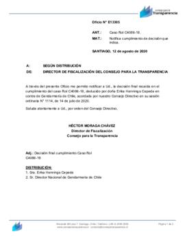 Notificación del Consejo para la Transparencia de la decisión al Amparo interpuesto por Londres 3...