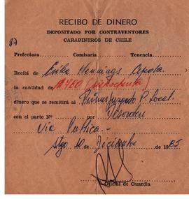Recibo de pago de infracción por desórdenes en la vía pública