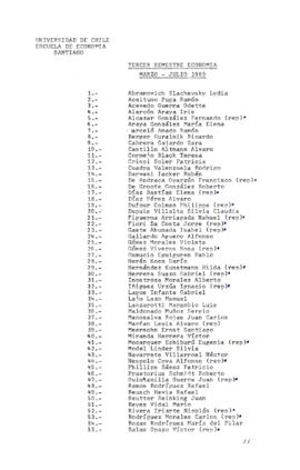 Lista de estudiantes inscritos en el tercer semestre de Economía