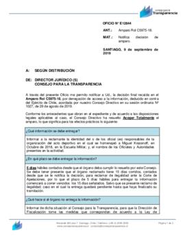 Notificación del Consejo para la Transparencia de la decisión que acoge el Amparo interpuesto por...