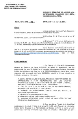 Respuesta parcial de Carabineros de Chile a solicitud de Londres 38 por listado de sumarios, proc...