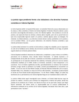 Declaración de Villa Grimaldi y Londres 38 sobre Colonia Dignidad