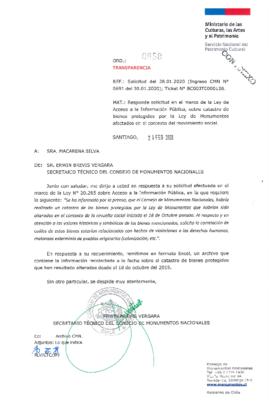 Respuesta del Ministerio de las Culturas, las Artes y el Patrimonio a solicitud de entrega de cat...